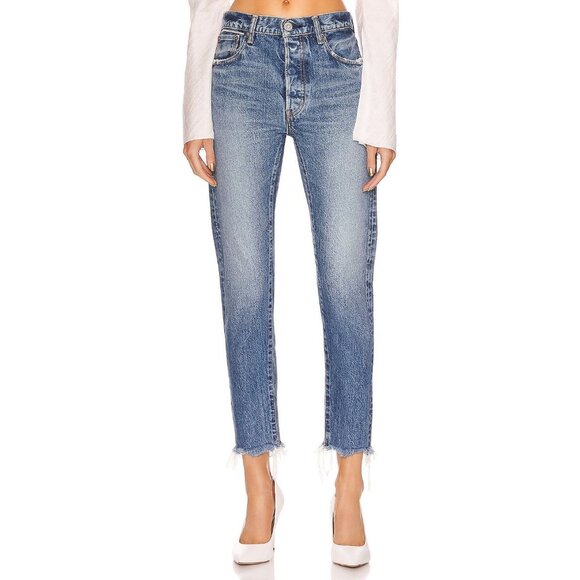 MOUSSY Burbank Medium Blue High Rise Stretch Tapered Ankle Jeans, Size 24 - Picture 2 of 16